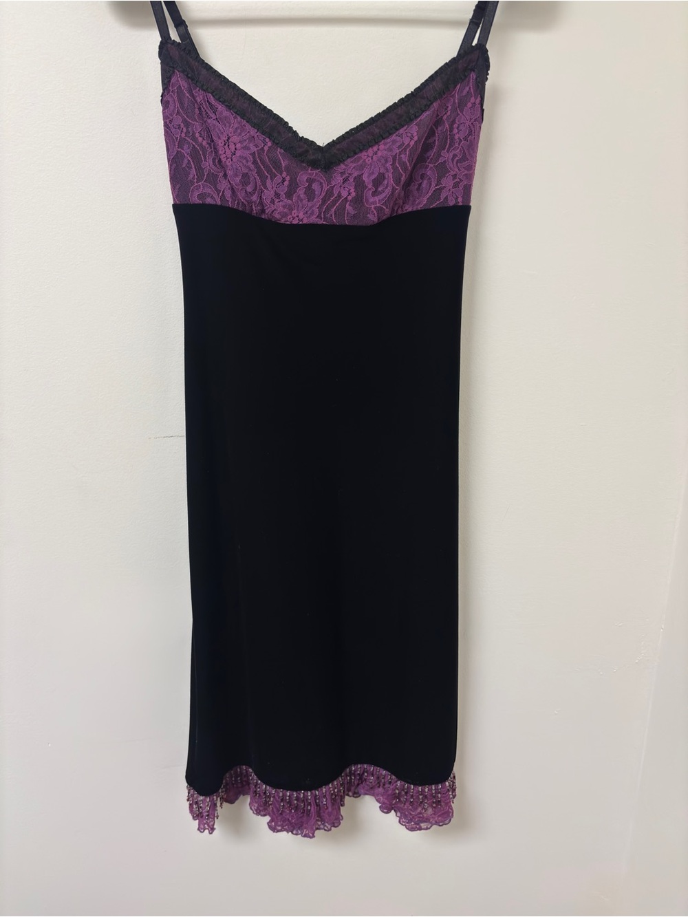 Betsey Johnson Black Slip Dress with Pink & Purple Lace Accent - Picture 5 of 16